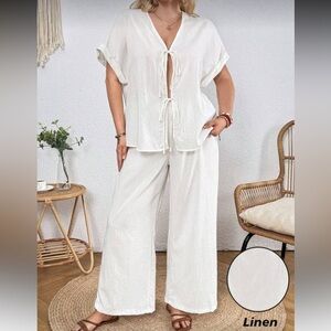 White Two-Piece Set with Tie-Front Top